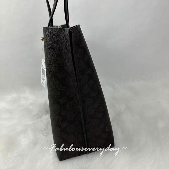 Coach Mollie Tote Bag In Signature Canvas CV967 Walnut/Black NWT - Picture 3 of 11